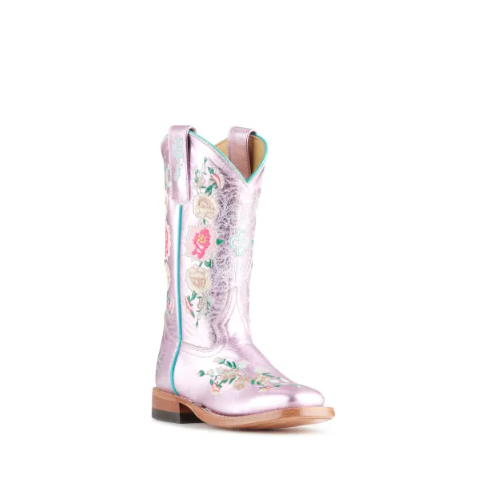 Anderson Bean | Youth Macie Bean Metallic Pink Floral Embroidered Square Toe Cowboy Boots-LIGHT PINK Anderson Bean | Youth Macie Bean Metallic Pink Floral Embroidered Square Toe Cowboy Boots-LIGHT PINK