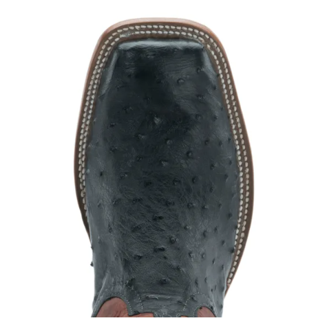 Men's Anderson Bean Black Full Quill Ostrich and Rust Lava Square Toe Exotic Cowboy Boots-BLACK