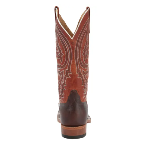 Men's Anderson Bean Brown Bison and Rust Double Welt Square Toe Cowboy Boot-DARK BROWN