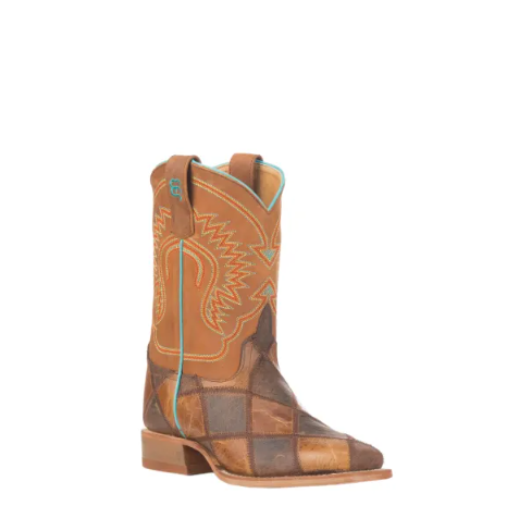 Anderson Bean | Youth Macie Bean Brown & Tan Patchwork Square To - Click Image to Close