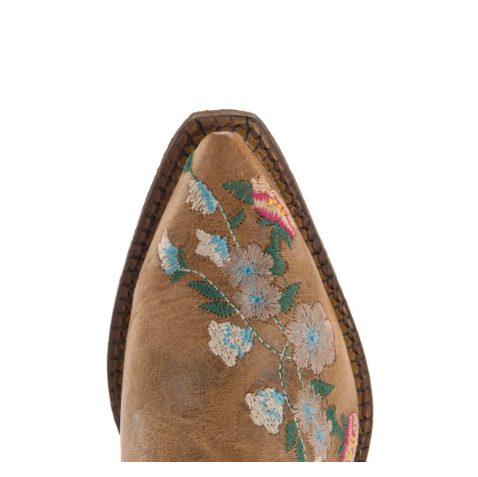 Anderson Bean | Youth Macie Bean Antiqued Honey Brown with Rose Garden Embroidery Snip Toe Boots-BRO