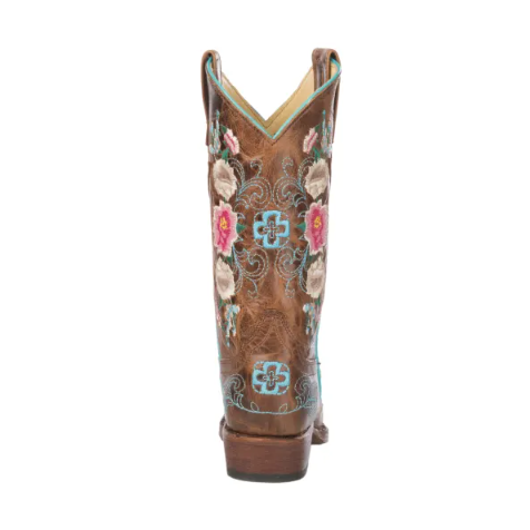Anderson Bean | Kids Macie Bean Tan Mad Cat Floral Embroidered Snip Toe Boots-TAN