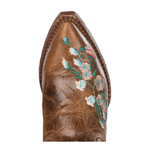 Anderson Bean | Kids Macie Bean Tan Mad Cat Floral Embroidered Snip Toe Boots-TAN